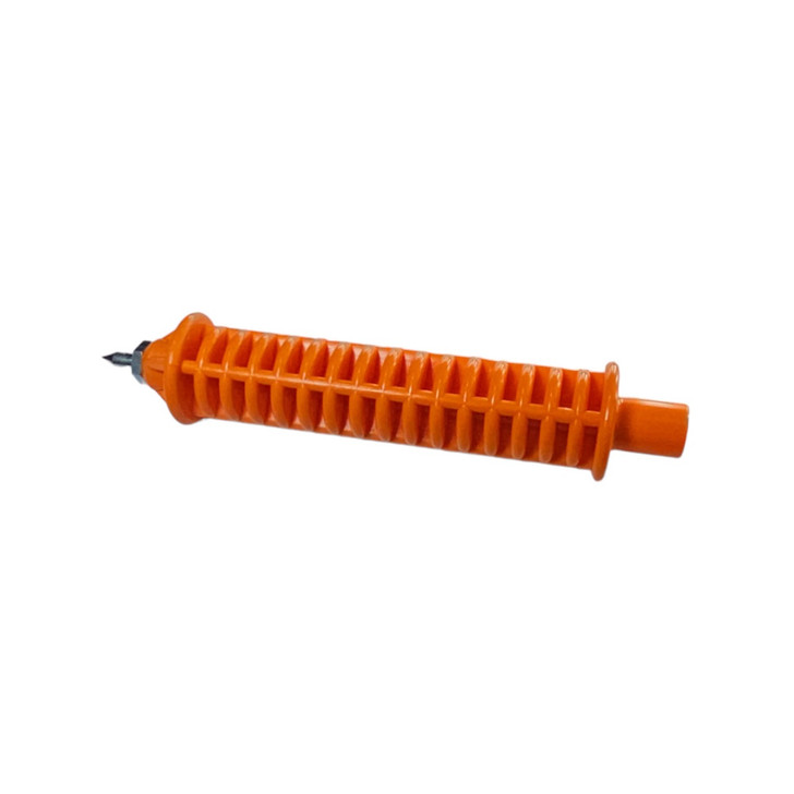 DripWorks Orange Handle Punch side profile view of manual irrigation tubing punch tool