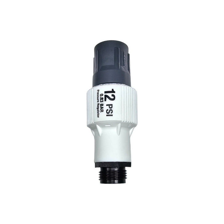 Senninger Low Flow Hose Thread Pressure Regulator side profile showing 20 PSI rating MPN: PRL20-3FH3MH