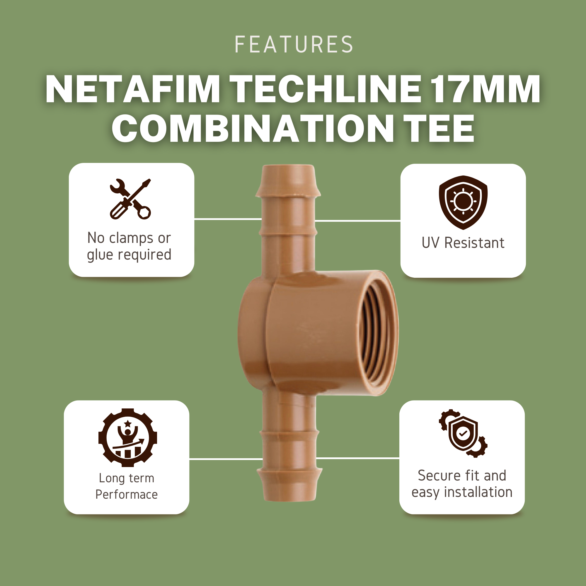 Netafim Techline 17mm Combination Tee (Ins x Ins x 3/4” FPT)