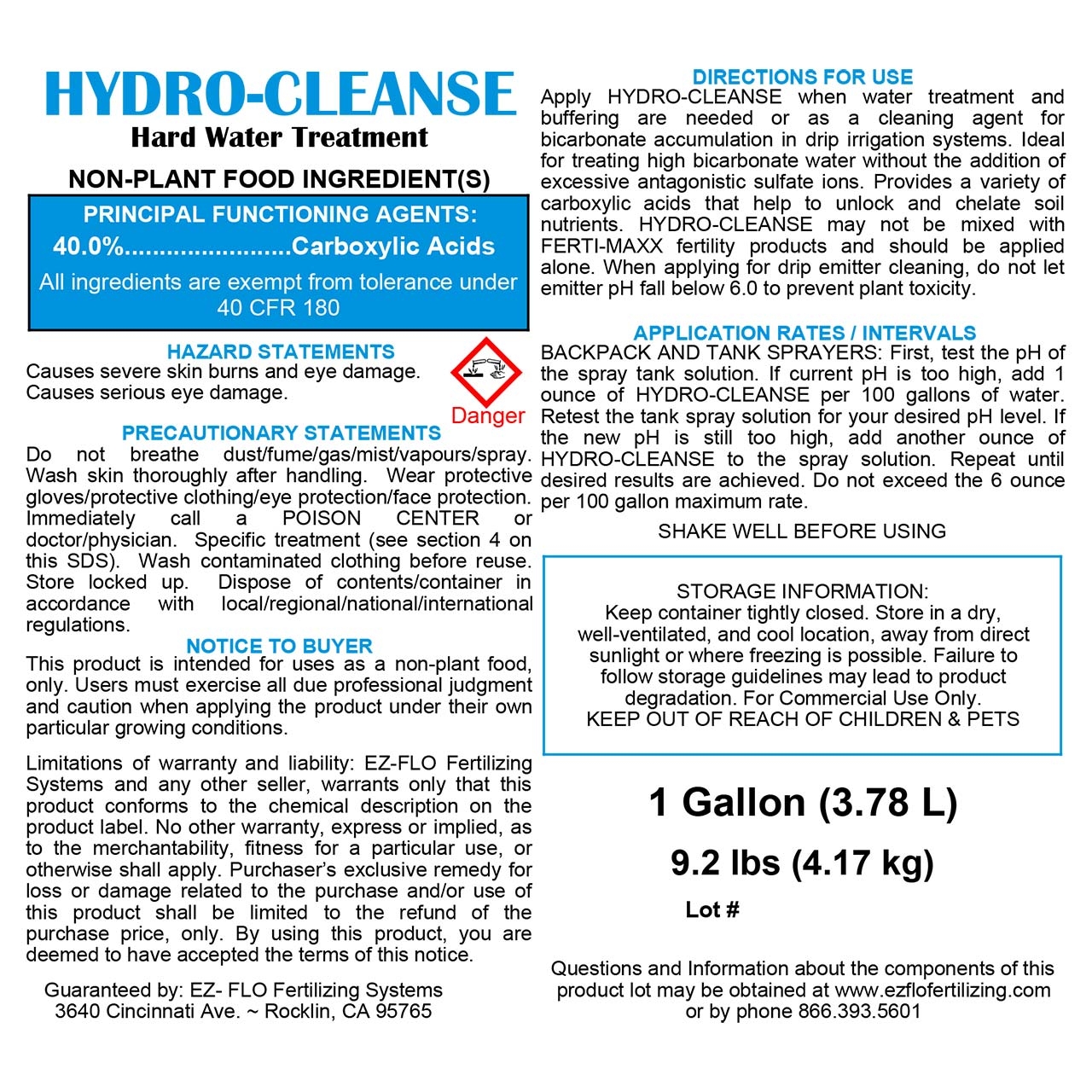 Hydro Cleanse - Organic Emitter Cleaner, PH Reduction & Hard Water Treatment