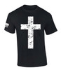 Grunge Cross Faith Jesus men's Christian tee - front graphic