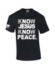 Know Jesus Know Peace men's Christian tee - front graphic