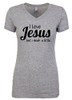 Funny Christian I Love Jesus But I Drink A Little Vee Neck Ladies Tee Heather Grey