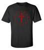 Cross Surrounded By Patriotic Betsy Ross Flag 13 Stars men's Christian tee - front graphic