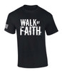 Distressed Walk By Faith Not By Sight Scripture American Flag men's Christian tee - front graphic