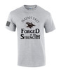 Forged in His Strength Isaiah 54:17 Jesus men's Christian tee - front graphic
