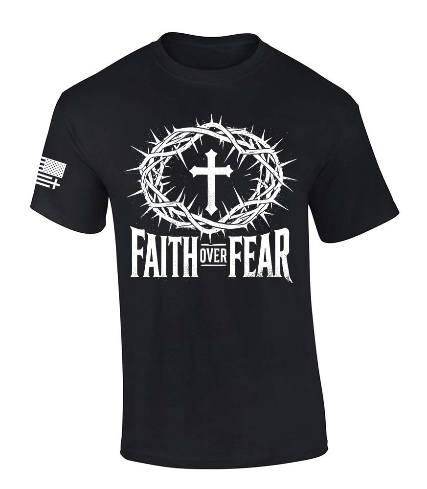 Trenz Shirt Company Mens Christian Tshirt Faith Over Fear Cross