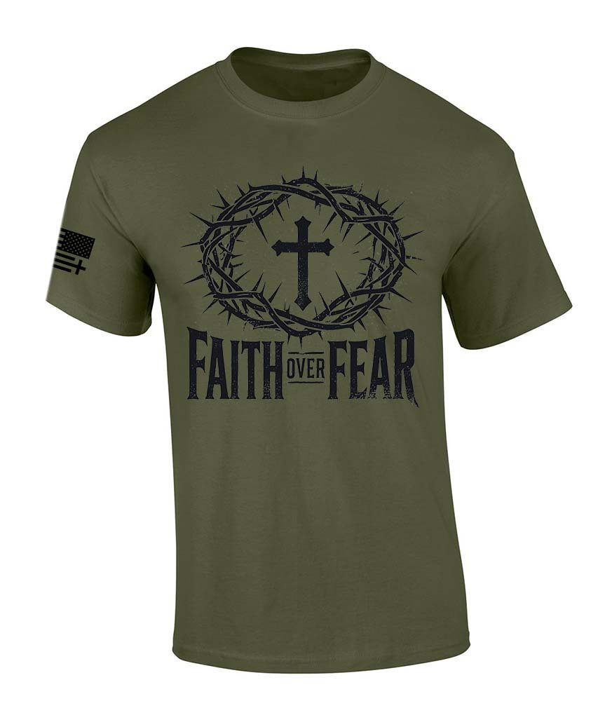 Trenz Shirt Company Mens Christian Tshirt Faith Over Fear Cross