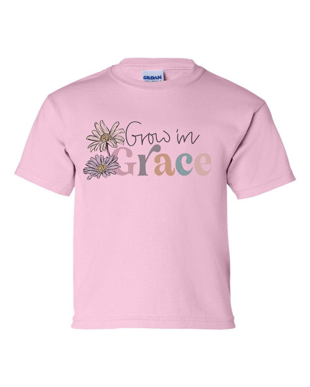Grow In Grace Floral Youth Kids Christian T-shirt Graphic Tee