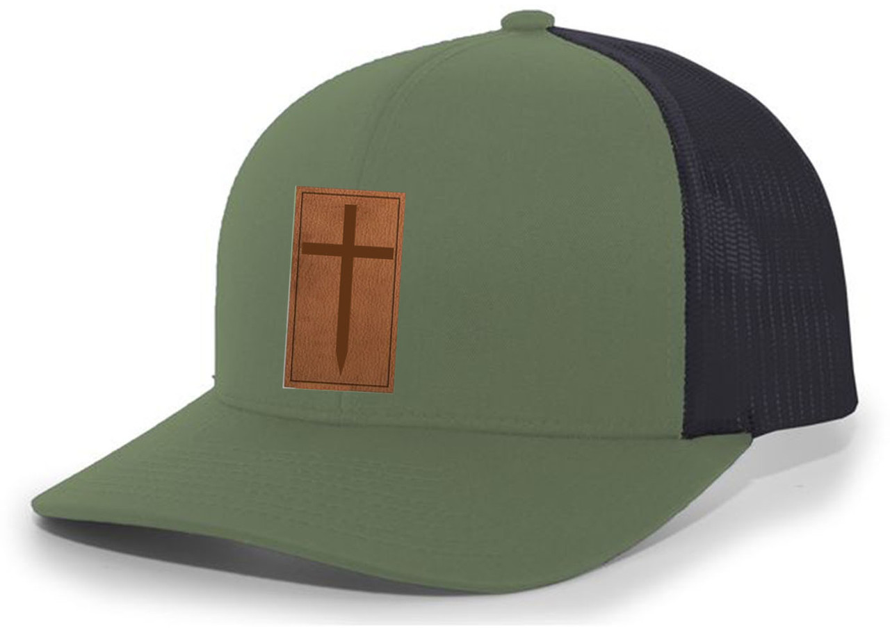 Christian Cross Leather Patch Mesh Back Trucker Hat Christian Mens