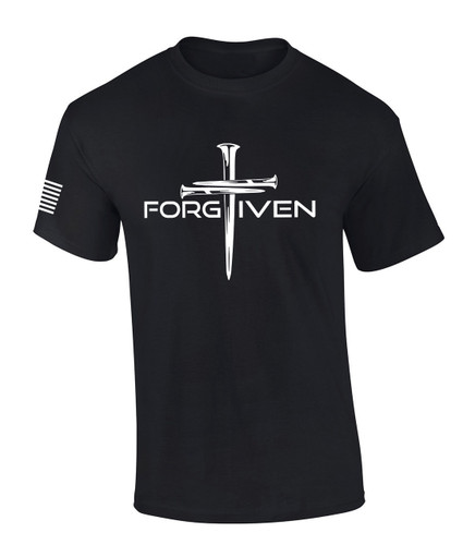 Nail Cross Forgiven men's Christian tee - front graphic