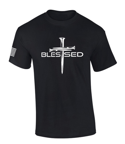 Nail Cross Blessed men's Christian tee - front graphic