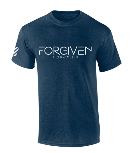 Forgiven 1 John 1:9 men's Christian tee - front graphic