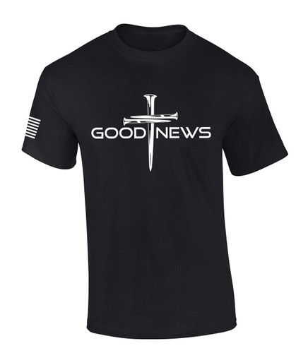 Nail Cross Good News men's Christian tee - front graphic