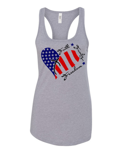 Women's Faith, Family, and Freedom Patriotic Fourth of July Independence Day Racerback Tank Top