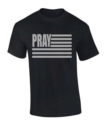 Pray American Flag Patriotic Flag men's Christian tee - front graphic