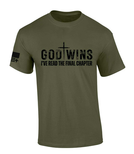 God Wins I've Read The Final Chapter men's Christian tee - front graphic