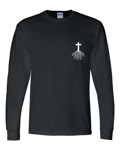 Cross Root men's Christian long sleeve tee - front graphic