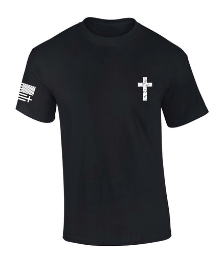 Grunge Cross Crest Design Jesus men's Christian tee - front graphic