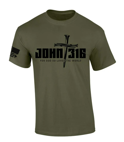 John 3:16 For God So Loved The World Nail Cross Jesus men's Christian tee - front graphic