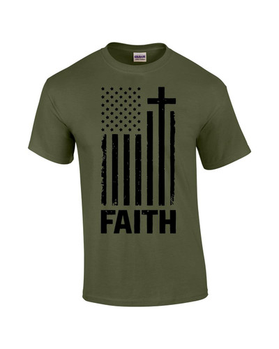 Faith Cross American Flag men's Christian tee - front graphic
