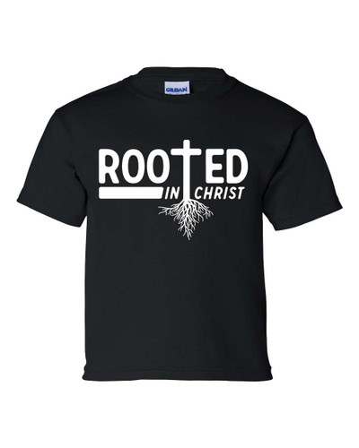 Rooted In Christ Youth Kids Christian T-shirt Graphic Tee