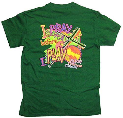 Neon Softball Pray Before I Play men's Christian tee - front graphic