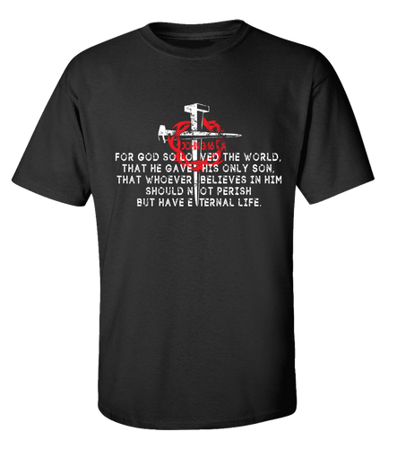 John 3:16 Scripture Bible Verse For God So Loved the World men's Christian tee - front graphic