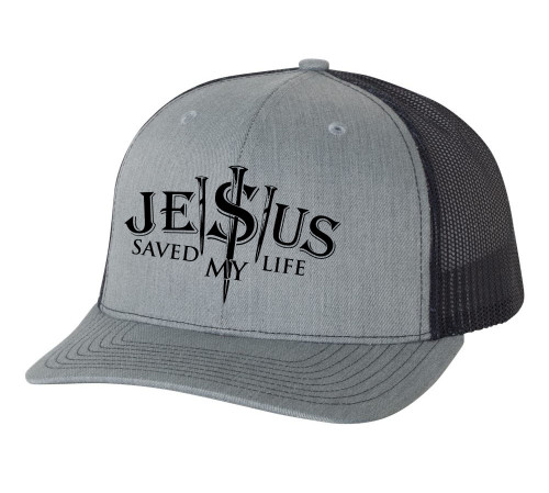 Christian Jesus Saved My Life 3 Nails Mens Embroidered Mesh Back Trucker Hat