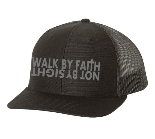 Christian Walk By Faith Not By Sight Mens Embroidered Mesh Back Trucker Hat