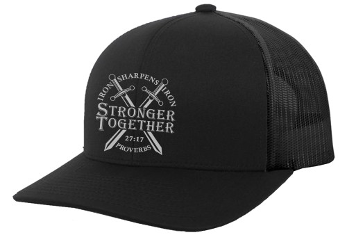 Christian Stronger Together Nails Iron Sharpens Iron Proverbs 27:17 Mens Embroidered Mesh Back Trucker Hat