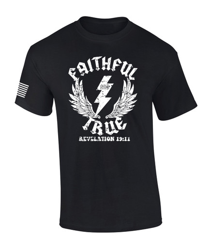Faithful And True Revelation Scripture Verse 19:11 Lightning  Bible Scripture Mens Christian Tshirt Jesus Short Sleeve T-shirt Graphic Tee