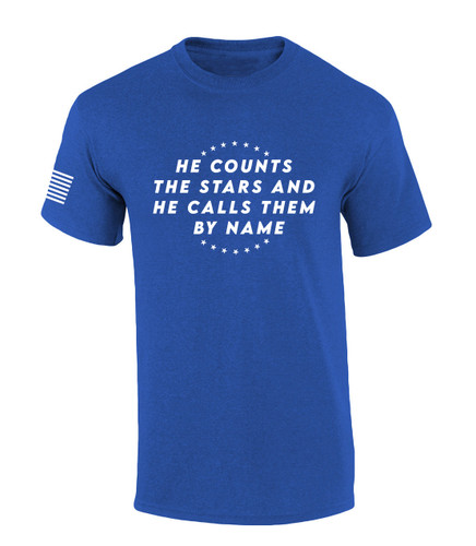 He Counts The Stars and Calls Them By Name Psalm 147:4 Bible men's Christian tee - front graphic