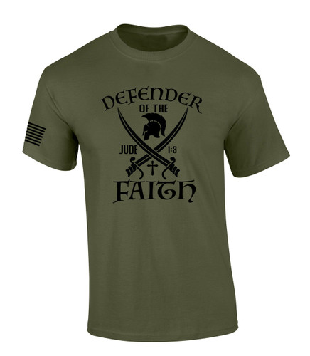 Defender of the Faith Swords Jude 1:3 Bible Scripture Jesus men's Christian tee - front graphic