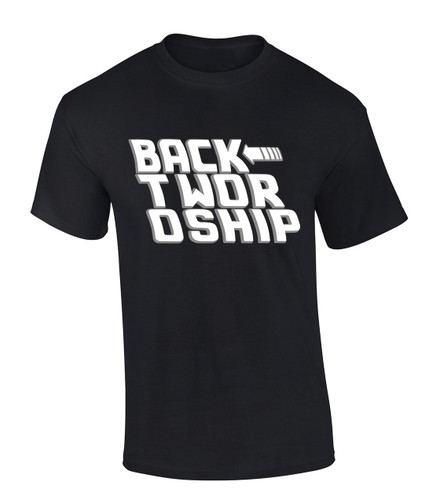 Back To Worship Flag Sleeve men's Christian tee - front graphic