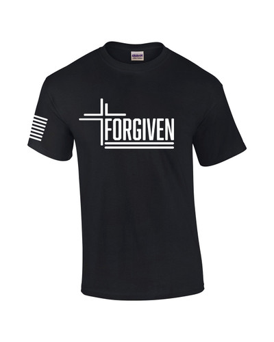 Forgiven Cross Jesus Black 4xl men's Christian tee - front graphic