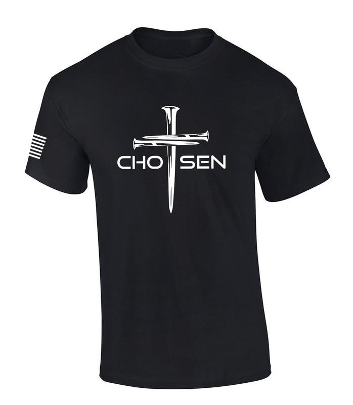 Nail Cross Chosen men's Christian tee - front graphic