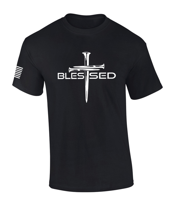 Nail Cross Blessed men's Christian tee - front graphic