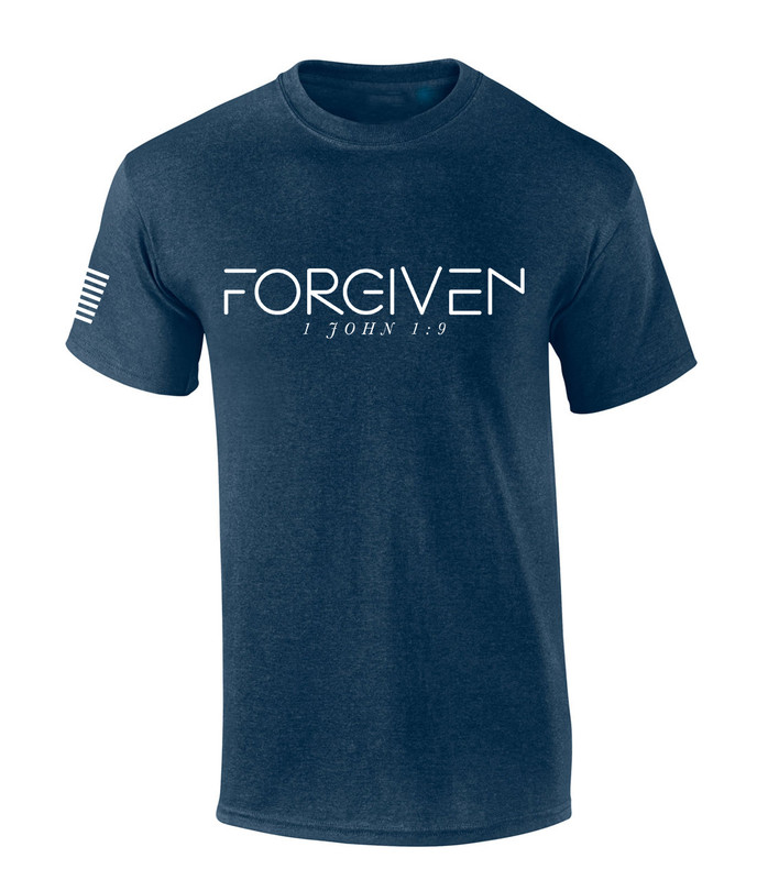 Forgiven 1 John 1:9 men's Christian tee - front graphic