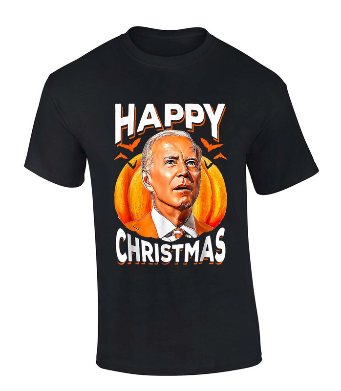 Mens Halloween Tshirt Happy Christmas Biden Funny Short Sleeve Halloween T-shirt