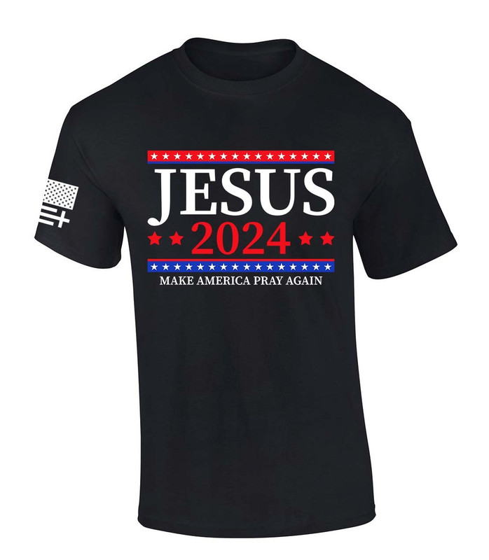 Jesus 2024 Make America Pray Again men's Christian tee - front graphic