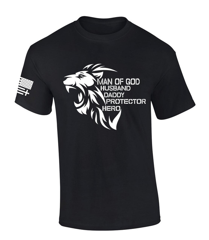 Man of God Husband Daddy Protector Hero men's Christian tee - front graphic