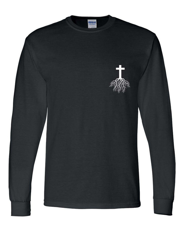Cross Root men's Christian long sleeve tee - front graphic