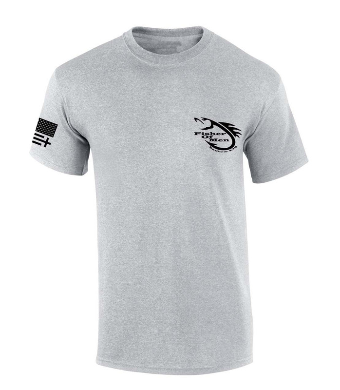 Fisher of Men Matthew 4:19 Scripture Jesus men's Christian tee - front graphic