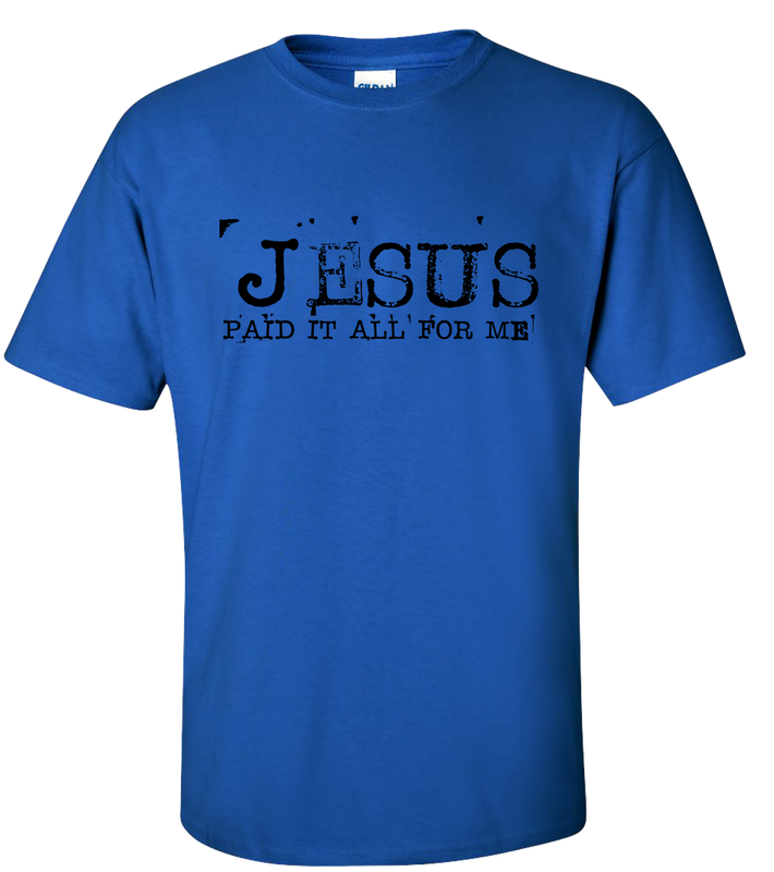 Eternal Life Jesus Paid It All For Me Typewriter Font men's Christian tee - design view 3