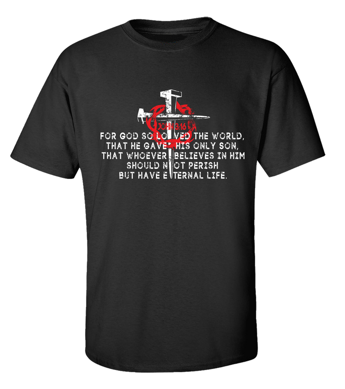 John 3:16 Scripture Bible Verse For God So Loved the World men's Christian tee - front graphic