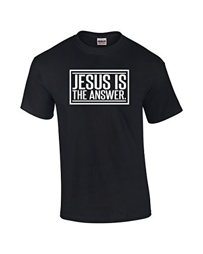 Jesus is The Answer Christain Black men's Christian tee - front graphic