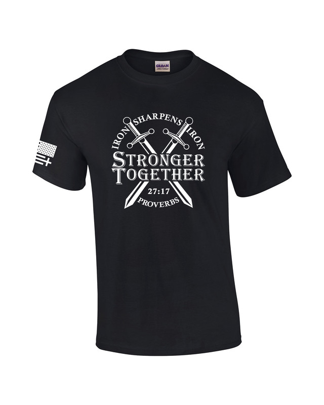 Iron Sharpens Iron Stronger Together Proverbs 27:17 men's Christian tee - front graphic