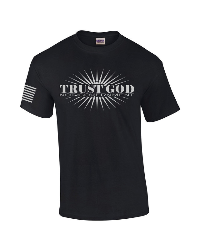 Trust God Not Government American Flag men's Christian tee - front graphic