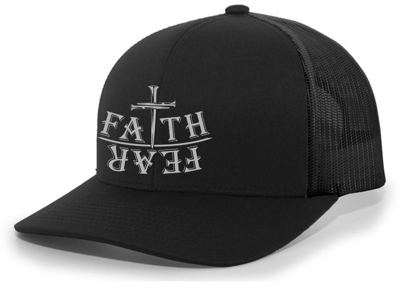 Christian Faith Over Fear Nail Cross Jesus Mens Mesh Back Trucker Hat Baseball Cap